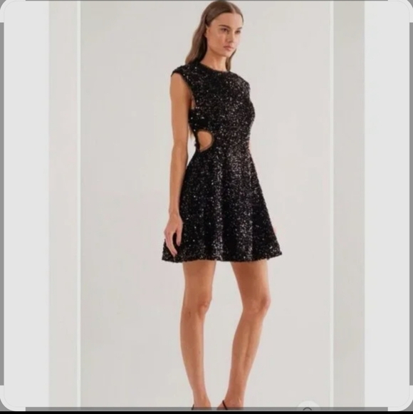 Sofie The Label Dresses & Skirts - Black Sequin Cutout Mini Dress